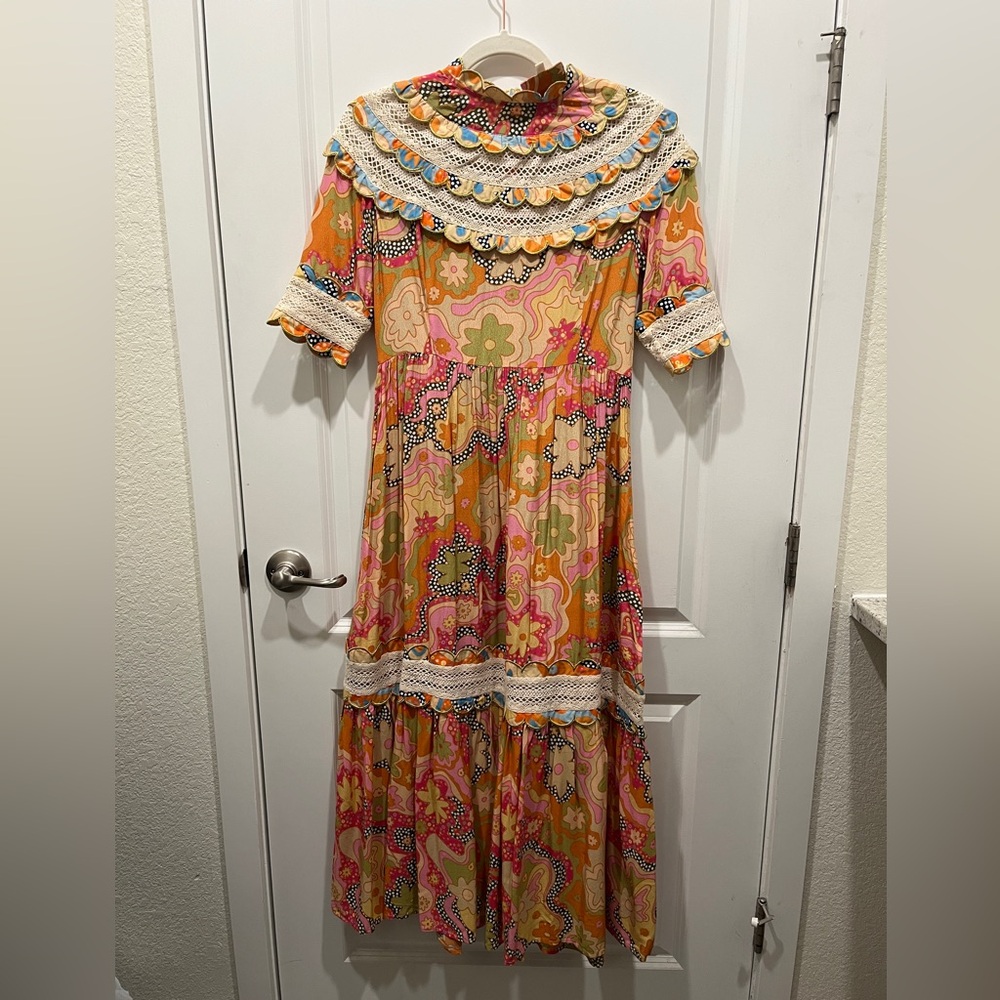 CeliaB Colorful Floral Dress with Lace Accents